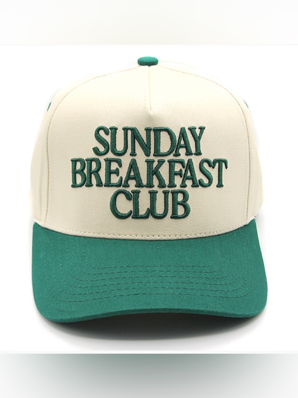 Sunday Breakfast Club Green and Cream Trucker Hat